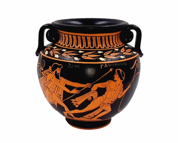 古代ギリシャのクラテル：赤像式花瓶、ゼウスとガニュメデス（15 cm