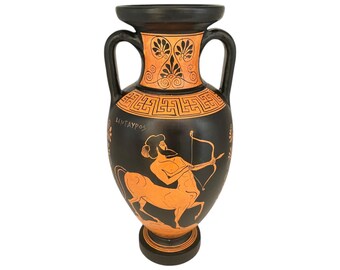 古代ギリシャの花瓶 31 cm、赤像式アンフォラ、アテナとオデュッセウス