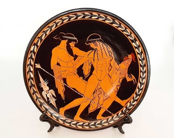Ancient Greek Red figure Plate 23cm, God Zeus with Ganymedes