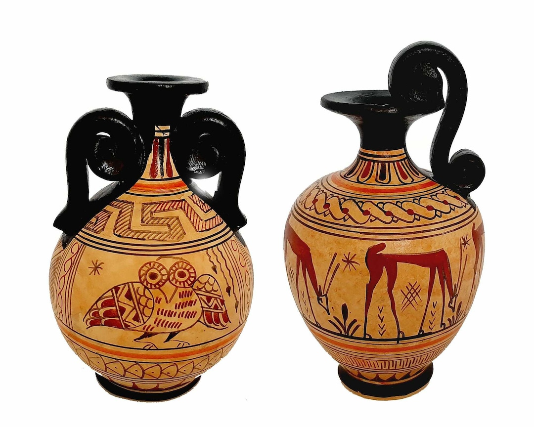 幾何学模様の陶器花瓶 幾何学模様の花瓶2個セット 11.5 cm、古代ギリシャ陶器 - Etsy 日本