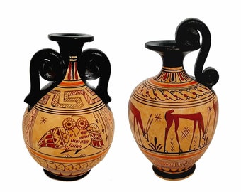 幾何学模様の陶器花瓶 幾何学模様の花瓶2個セット 11.5 cm、古代ギリシャ陶器 - Etsy 日本