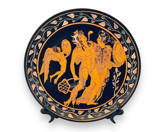 ディオニュソスとアリアドネの祝宴、ギリシャ赤像陶器皿 24 cm - Etsy 日本