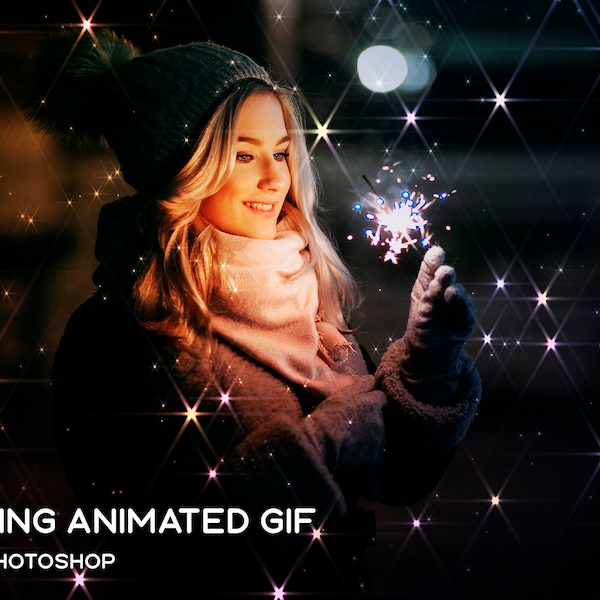 Flickering animated action for Photoshop with highlights, photo overlays for Photoshop, action, sparkles, bokeh,magic atmosphere,gif,twinkle