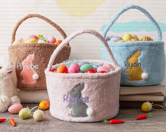 Easter Basket for Kids | Cute Terry Boucle Easter Baskets | Terry Cloth Bunny Bag | Personalized Easter Gifts for Boys Girls