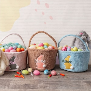 Custom Terry Cloth Easter Baskets | Unique Easter Gifts | Personalized Terry Boucle Easter Basket | Bunny Tail Bag for Kids
