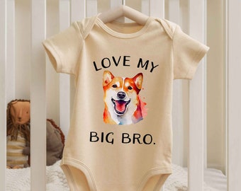 Love My Big Bro Dog Bodysuit | Customized Baby Bodysuit | Baby Onesie Custom Gift for Christmas | Custom Baby Boy Gift | Birthday Onesie