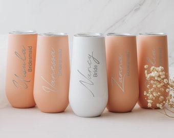 Personalized 6oz Bridesmaid Champagne Flute Tumbler, Custom Laser Engraved Bridesmaid Proposal Gift, Insulated Tumblers Bachelorette Party
