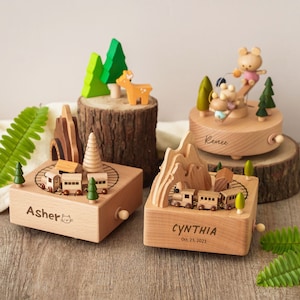 Wooden train music box sales