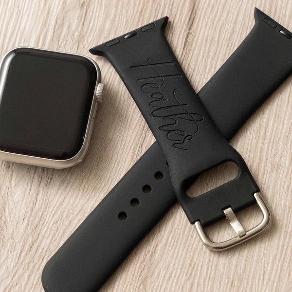 Personalized Black Silicone Watch Band | Custom Name Gift for Him | Engraved Watch Band | Birthday Gifts for Men | Anniversary Gift for Her