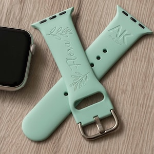 Floral Silicone Watch Band Personalized Mint Watch Band Engraved Watch Band Birthday Gifts for Best Friend Christmas Gift for Women image 1