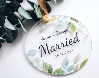 Personalized Acrylic Wedding Ornament | Couple Gift | Newlywed Gift | Married Ornament | Mr Mrs Wedding Gift | Custom Engagement Gift