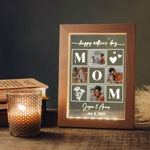 Photo Frame Night Light for Mom Mothers Day Gifts Personalized Gifts for Mom, Grandma Wood Frame LED Lamp with Picture Birthday Gift image 1
