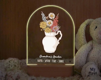 Personalized Birth Flower Night Light for Mom | Mothers Day Gifts | Moms Garden LED Night Lamp | Birthday Gifts for Mom | Gifts for Grandma