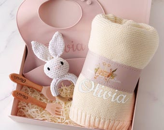 Baby Girl Gift Set Embroidered, Baby Shower Gift, Personalized Newborn Baby Gift, First Baby Birthday Gift [GB01]
