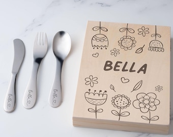 Personalized Kids Cutlery with Name, Toddler Gift, Stainless Steel Tableware, Children Cutlery Set of 3, Baby Shower Gift