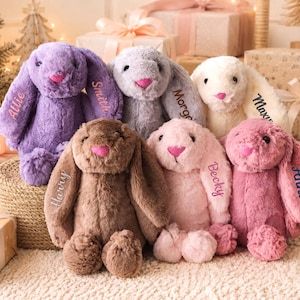 Personalized Embroidered Baby Bunny Plush: Custom Monogram Soft Rabbit Toy, S & M Sizes [R]
