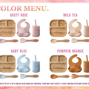 Customized Baby Gift, Silicone Baby Weaning Set, Custom Engraved Baby Bib, Baby Feeding Utensils with Name, Toddler Plate image 4