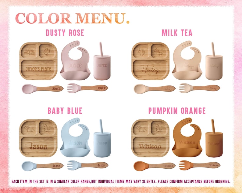 Customized Baby Gift, Silicone Baby Weaning Set, Custom Engraved Baby Bib, Baby Feeding Utensils with Name, Toddler Plate image 4