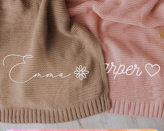 Knit Baby Blanket Personalized | New Mom Christmas Gift | Custom Name Nursery Blanket | Baby Shower Gift | Newborn Gift | Stroller Blanket