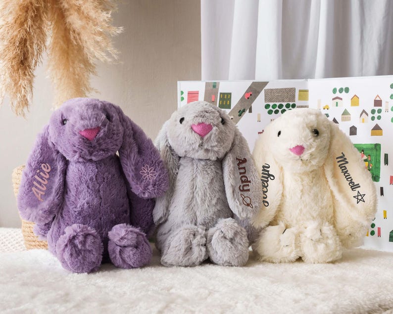 Custom Monogrammed Bunny Rabbit, Easter Baby Gift, Personalized Embroidered Bunny, Soft Plush Toy, Baby Gift, Newborn Gift [W] image 8