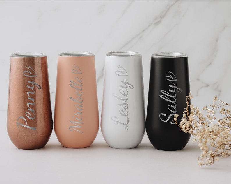 Personalized 6oz Bridesmaid Champagne Flute Tumbler, Custom Laser Engraved Bridesmaid Proposal Gift, Insulated Tumblers Bachelorette Party image 8