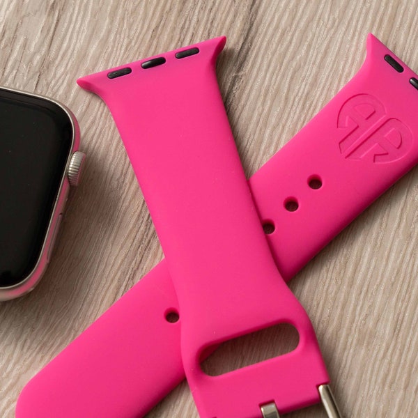 Engraved Watch Band for Women | Pink Silicone Watch Band | Monogram Hot Pink Watch Band | Best Friend Gift for Christmas