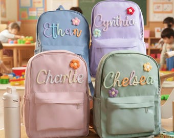 Personalized Bag Backpack for Kids, Hand Embroidered Name - Kids Gift, Custom Colors, Everyday Use [W]