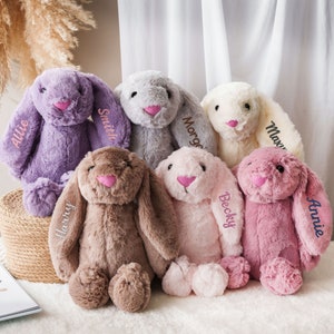 Lapin en peluche personnalisé | Cadeau pour nouveau-né | Lapin de Pâques brodé | Cadeaux baby shower | Poupée lapin en peluche | Cadeau enfant