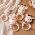 Personalized Crochet Baby Rattle: Custom Engraved Beech Wood Ring Toy [R]