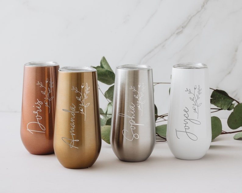 Personalized 6oz Bridesmaid Champagne Flute Tumbler, Custom Laser Engraved Bridesmaid Proposal Gift, Insulated Tumblers Bachelorette Party image 9