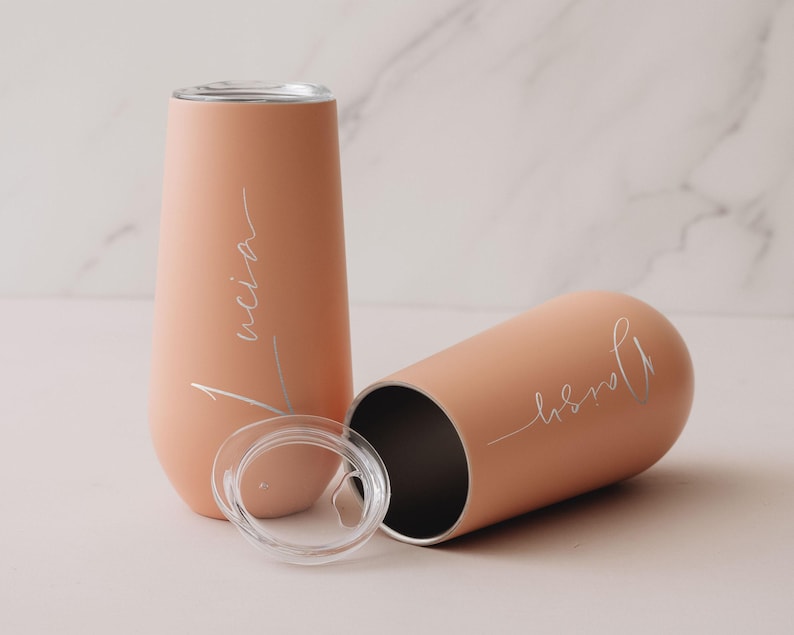 Personalisierte 6 Unzen Brautjungfer Champagnerflöte Becher, Brautjungfer Vorschlag Geschenk, Geschenk für sie, Insulierte Becher Junggesellenabschied Bild 8