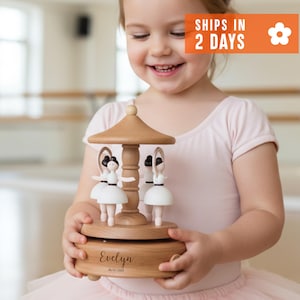 Engraved Baby Name Music Box, 1st Birthday Gift, Baby Shower, Personalized Wooden Music Box, Gift for Kid, Musical Carousel, Birthday Gift