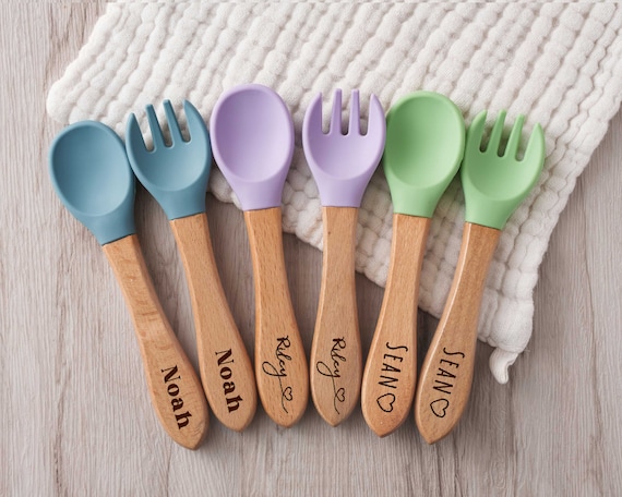 Silicone Baby Spoon and Fork Set Personalized Baby Cutlery Set Baby Shower  Gifts Toddler Spoon&fork Silicone Utensils New Mom Gift 