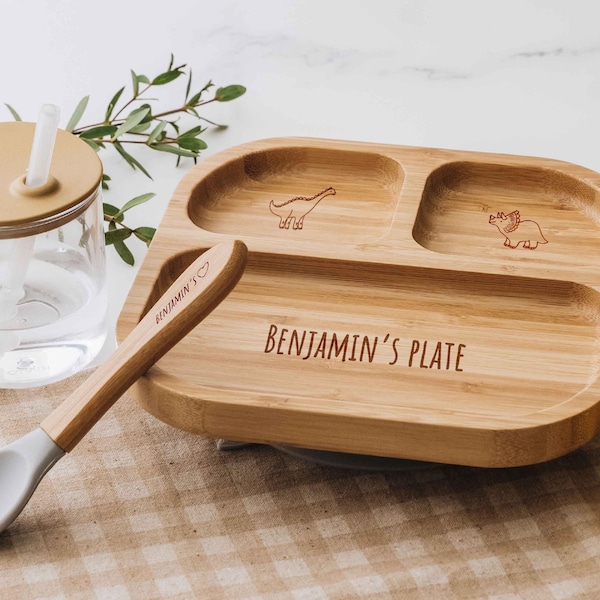 Engraved Baby Plate with Spoon, Baby Gift, Toddler Gift, Personalized Kids Dining Set , Children Weaning Set , Kids Feeding Set