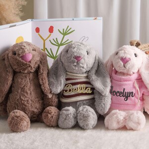 Custom Monogrammed Bunny Rabbit, Easter Baby Gift, Personalized Embroidered Bunny, Soft Plush Toy, Baby Gift, Newborn Gift [W] image 9