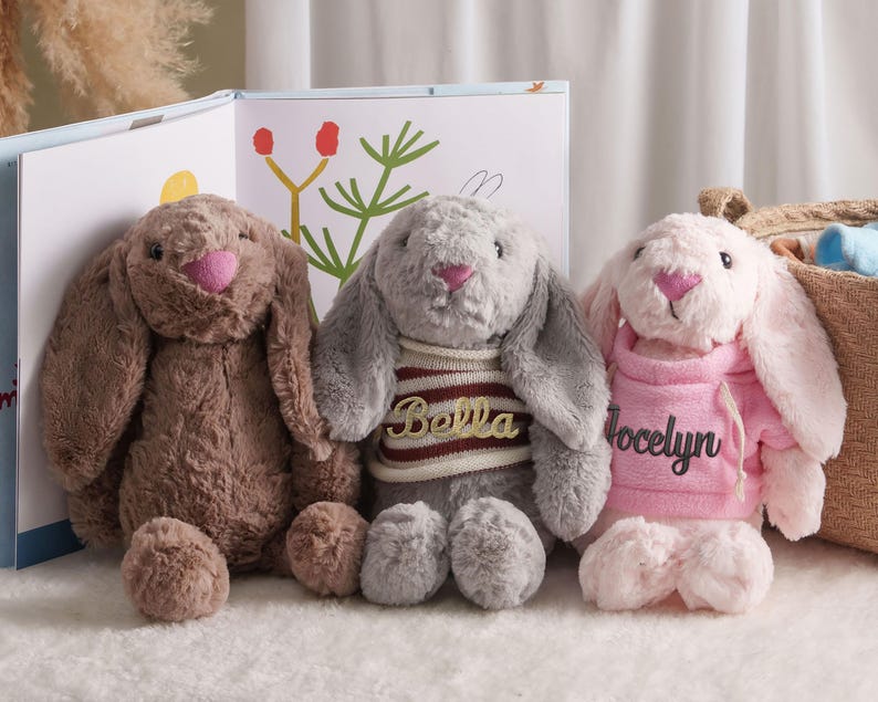 Custom Monogrammed Bunny Rabbit, Easter Baby Gift, Personalized Embroidered Bunny, Soft Plush Toy, Baby Gift, Newborn Gift [W] image 9