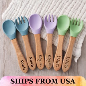 Set di cucchiai e forchette in silicone per bambini, regali per bambini, set di posate personalizzate per bambini, regali personalizzati per baby shower, regali per neonati, regali per neomamme