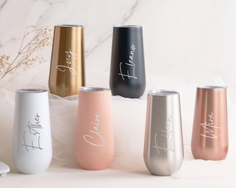 Personalized 6oz Bridesmaid Champagne Flute Tumbler, Gift for Her, Bridesmaid Proposal Gift, Insulated Tumblers Bachelorette Party