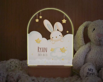 Personalized Rabbit Night Light | Baby Shower Gifts | Custom Bedroom Night Lamp | Kids Bedroom Decor | Birthday Gifts for Toddlers