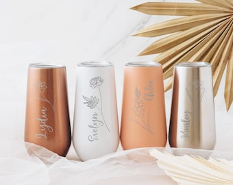 Personalisierter Champagnerflöte Becher, Geschenk für Sie, Becher Geburtsmonat Blume, Frauengeschenk, Partybevorzugungen Champagnerbecher