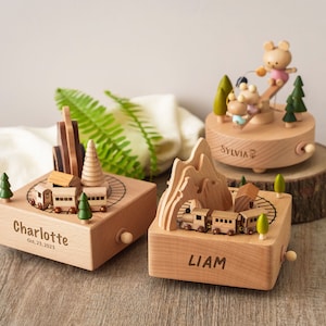 Personalized Wooden Train Music Box Baby Boy Birthday Gifts Keepsake Gift for Kids Baby Shower Gift Newborn Engraved Name Music Box image 10