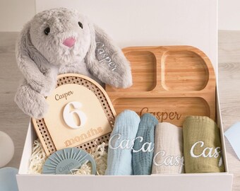 Baby Gift Box Personalized, Welcome Newborn Box, Baby Shower, Custom Plush Bunny Baby Gift [GB03L]