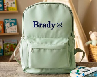 Gepersonaliseerde Back To School-rugzak voor peuters: geborduurde pastelkleurige kinderschooltas met zijvak [R]