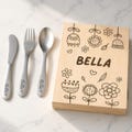 Personalized Kids Cutlery with Name, Birthday Gift, Stainless Steel Silverware, Baby Shower Gift [R]