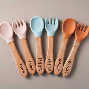 Silicone Baby Spoon and Fork Set | Personalized Baby Cutlery Set | Baby Shower Gifts | Toddler Spoon&Fork | Silicone Utensils | New Mom Gift