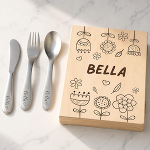Personalized Kids Cutlery with Name, Birthday Gift, Stainless Steel Silverware, Baby Shower Gift [R]