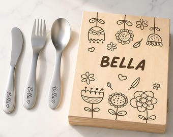 Personligt barnbestick med namn, födelsedagspresent, bestick i rostfritt stål, babyshowerpresent [R]
