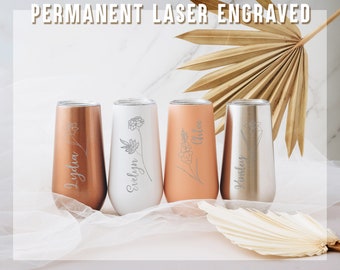 Personalized 6oz Bridesmaid Champagne Flute Tumbler, Custom Engraved Bridesmaid Proposal Gift, Insulated Tumblers Bachelorette Party