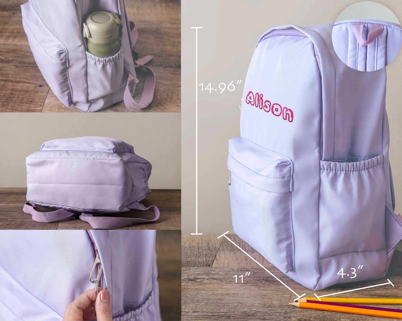 Back To School Personalized Toddler Backpack: Embroidered Pastel Kids Schoolbag With Side Pocket [R] 画像 6