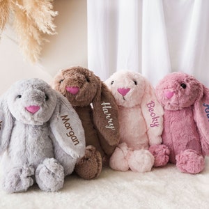 Personalized Plush Bunny Rabbit Newborn Baby Gift Embroidered Easter Bunny Toy Baby Shower Gifts Stuffed Bunny Doll Kids Gift image 7
